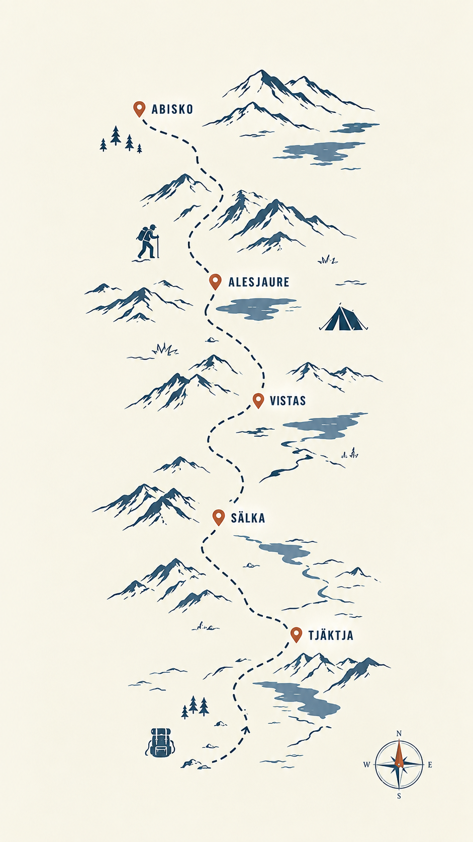 Route en kaart van Kungsleden Wilderness Trekking
